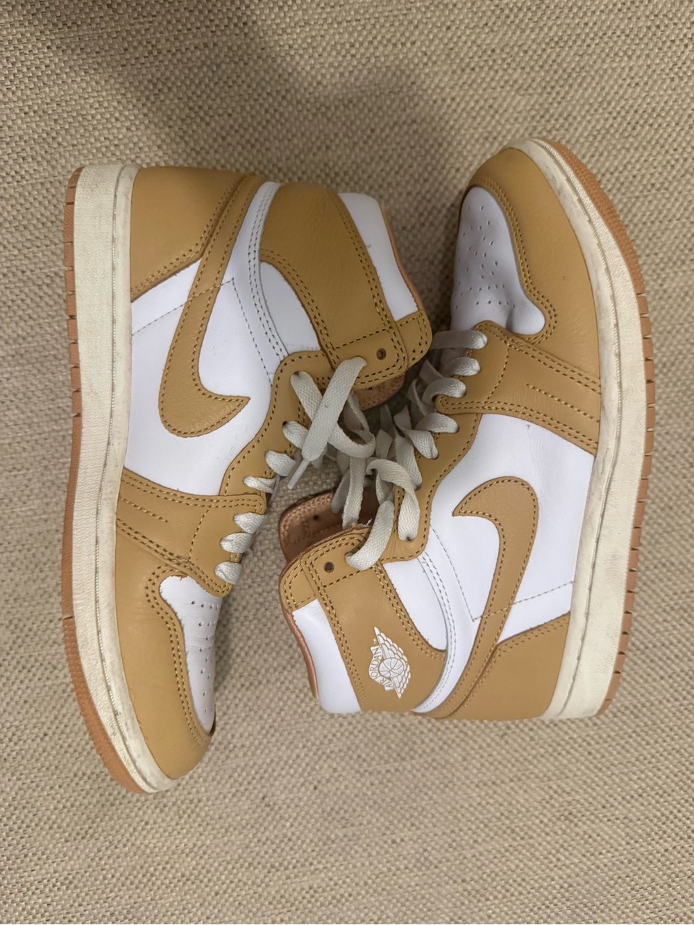 Jordan 1 High-Top Sneakers in White and Tan